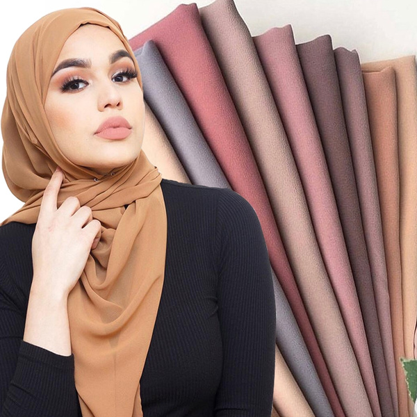 Plain Bubble Chiffon Hijab Shawl Scarf Women Solid Color Long
