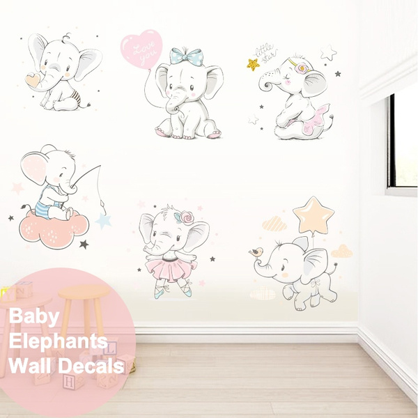 6 Cute Baby Elephants Wall Stickers Modern Design For Living Room Kids Decoration Colorful Decals Best Gifts Boys Girls Wish - Baby Room Wall Decorations Stickers 6 Cute Baby Elephants Wall Stickers Modern Design For Living Room Kids Decoration Colorful Decals Best Gifts Boys Girls Wish - Baby Room Wall Decorations Stickers