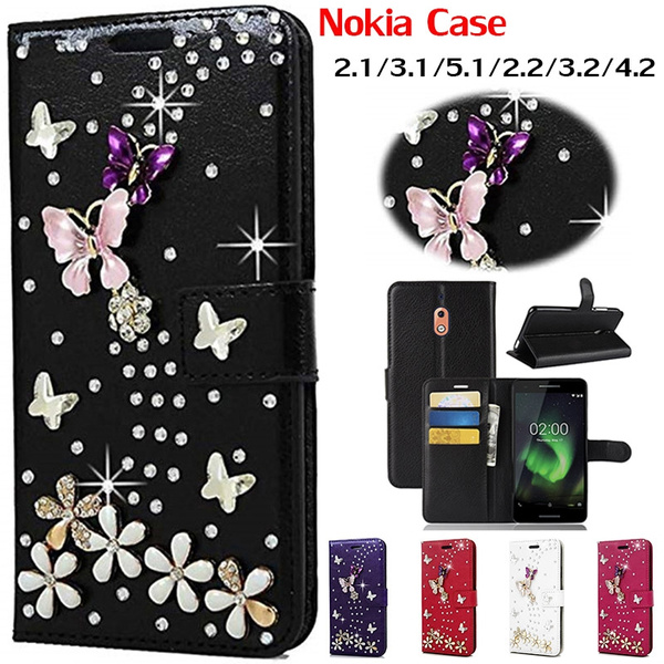 Luxury Bling Diamond Butterfly Rhinestone Crystal Flip Case For Nokia 1 2 3 5 6 7 8 8 Sirocco 9 9 Pureview 2 1 3 1 5 1 6 1 7 1 7 Plus 1 Plus X5 X6 X7 3 1 Plus 5 1 Plus 7 1 Plus Cover Pu Leather Wallet Coque For Nokia C3 C1 2 4 3 4 1 3 2 3 5 3 8 3 5g
