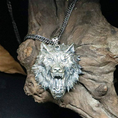 Head, wolfheadpendant, punk necklace, Stainless Steel