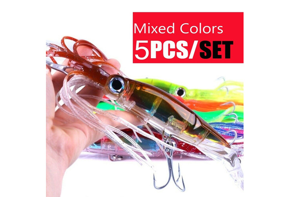 5Pcs/Lot Fishing Bait Lures Octopus Squid Jig Hooks Shrimp Catch