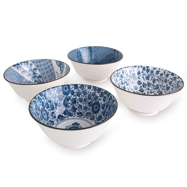 【91%OFF!】 6-piece bowls - 15cm Blue and White Porcelain Cereal, Salad, Soup Bowls Set, 590ml, Assorted Patterns, Set of 6