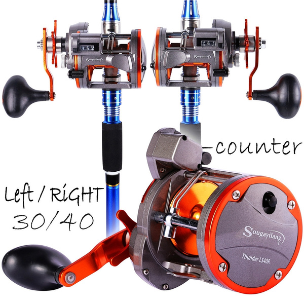 Fishing Reel Trolling Reel Metal Baitcasting Reel with Depth Counter  Left/Right Hand Round Fishing Reel for Saltwater Big Game Fishing