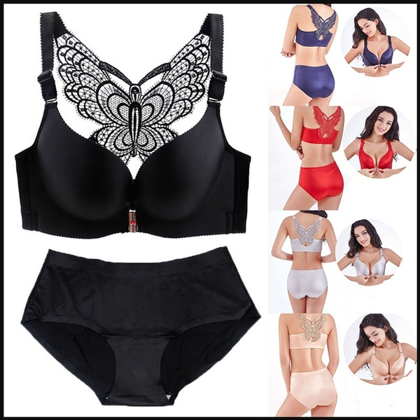New Butterfly Bra & Panty Sets Fashion Women Seamless Front Closure Bra  Lingerie Suit for Female Gathered Adjustable Push Up Bras Plus Size Cotton  Refreshing