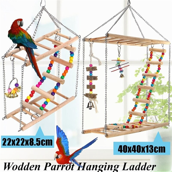 Wooden Parrot Bird Hanging Ladder Swing Bridge Climb Pet Chewing Toy ... - Large Rope Ladder For Parrots