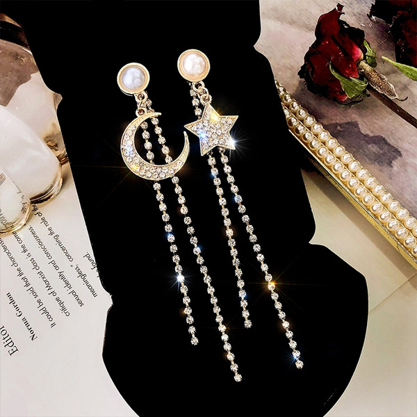 Generic 1 Pair Women Dangle Earrings Asymmetrical Heart Korean Style Drop  Earrings for Party Wedding Banquet