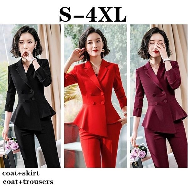 Office Women's Skirt Suits Fashion Elegant Solid Slim Work Blazer + Skirt  Sets