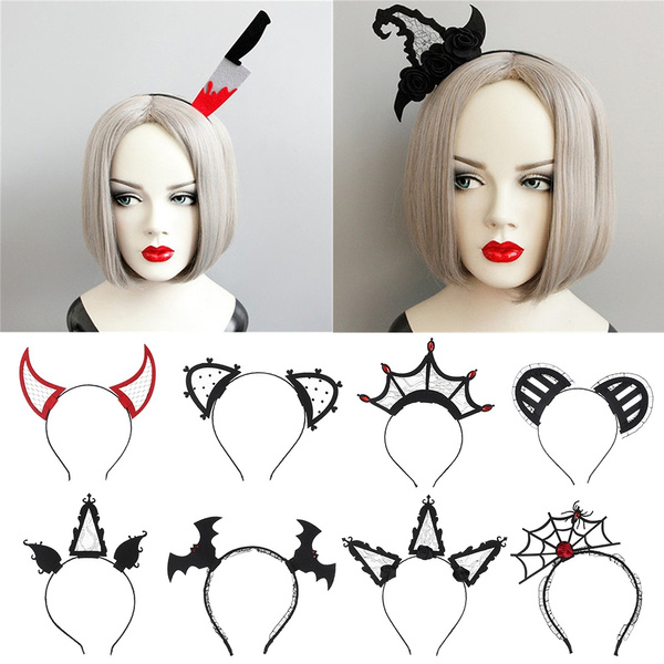 Accessories Halloween Headband Devil Horn Hair Hoop Spider Veil Mask Hairband