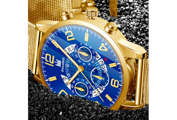 SHAARMS Reloj Hombre Luxury Men Watches Waterproof Calendar Watches Ultra  Thin Date Gold Blue Wrist Watch Male Mesh Strap Casual Quartz Clock  Christmas Gift | Wish