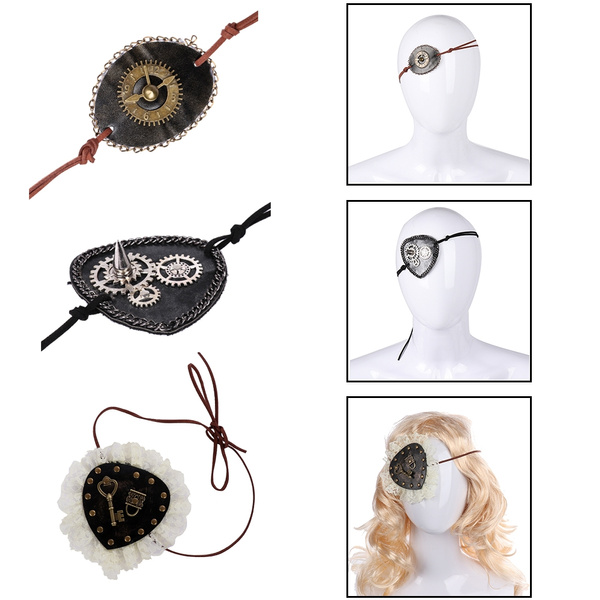 Gothic Punk Retro Cosplay Christmas Halloween Pirate Eye Patch Gear Clock Key Eye Mask Eyeshade 6786