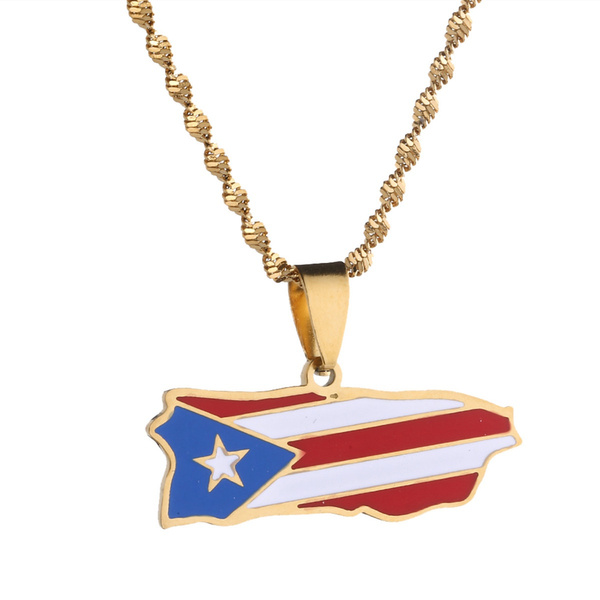 Stainless Steel Puerto Rico Map Flag Pendant Necklace Pr Puerto Ricans Jewelry Wish