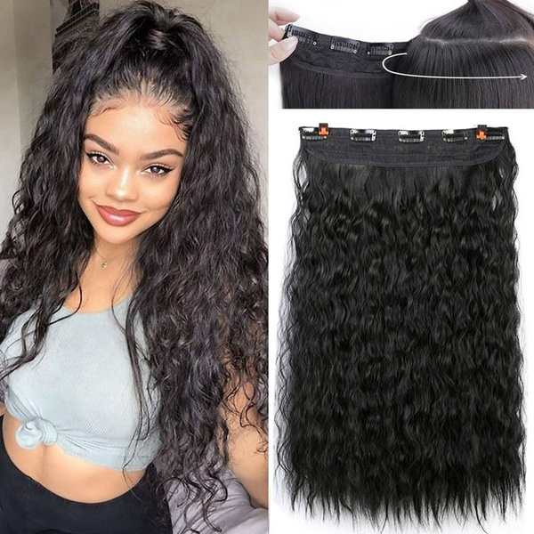 22inch Kinky Curly Hairpiece Ombre Synthetic 5 Clip in One Piece