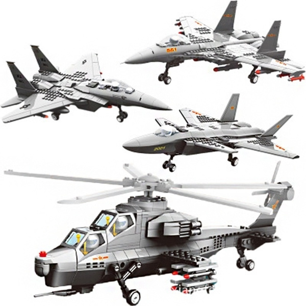 Military Fighter Set Army Aircraft Helicopter Legoed Building Block Brick Toys 