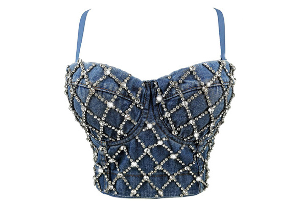 Women's Rhinestone Glisten Diamond Push up Bustier Club Party Crop