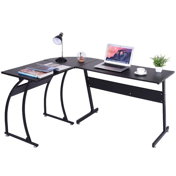 L Shaped Corner Computer Office Desk Wood Writing Studying Table With Round Large Pc Laptop Workstation 3 Piece Modern Black Home Furniture Wish L Shaped Corner Computer Office Desk, Large Round Computer Table