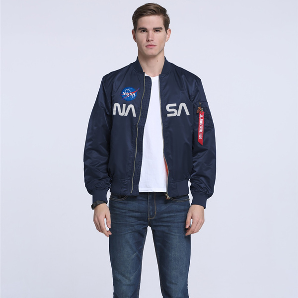 Nylon Flight Jacket With NASA Patch for Men Bomber Jacket Men Plus Size