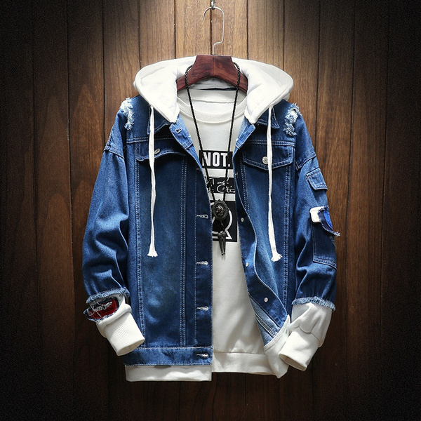 Fashion Hooded Hole Denim Clothing 