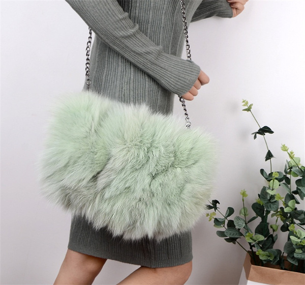 Details about   100% Real Fox Fur Bag Ladies Bag Hand Warmer Chain Shoulder Handbag Tote Purse 
