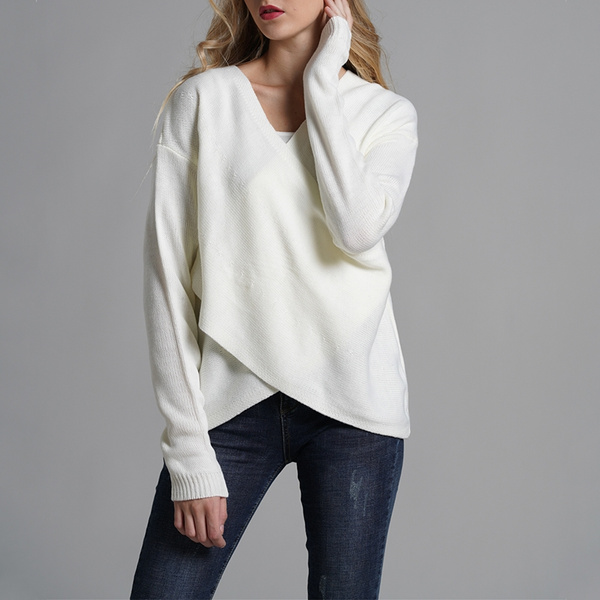 Women Sexy V-neck Criss-cross Sweater 