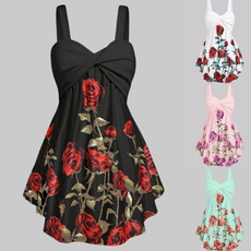 roseprint, high waist, bigswingskirt, Dress