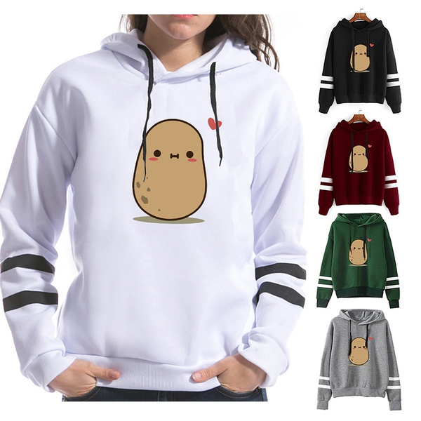 Cute Hoodies for Teen Girls Potato Heart Printed Hooded Sweatshirt Sport Ligthweight Solid Color Long Sleeve Pullover Tops 