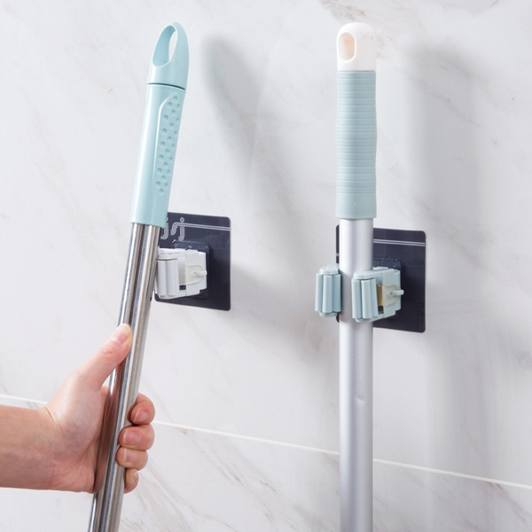 Free Punch Hanging Mop Rack Bathroom Wall Hanging Adhesive Mop Hook ...