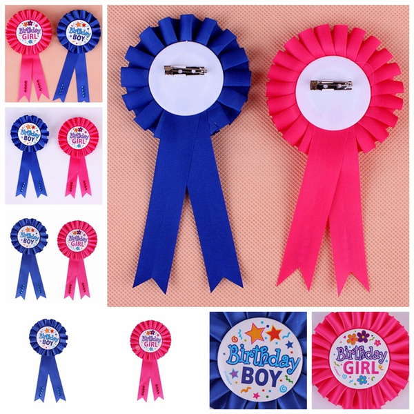 Unqiue Birthday Girl Boy Award Ribbon Rosette Badge Pin Children's Party Top .dr