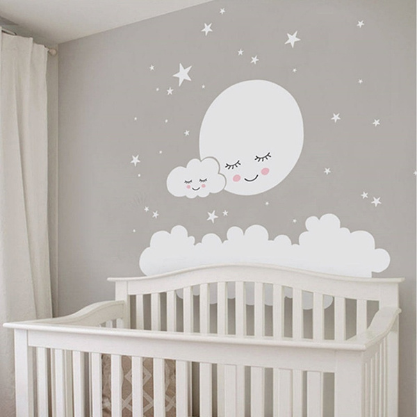 62 62 Cm Mignon Nuage Blanc Etoile Lune Stickers Muraux Pour Bebe Chambre D Enfants Pvc Decalcomanie Mur Art Decor A La Maison Wish