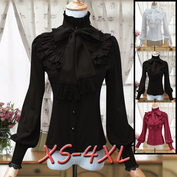 Lady Lolita Shirt Chiffon Lace Ruffle Frill Puff Sleeve Blouse Gothic Kawaii Top 