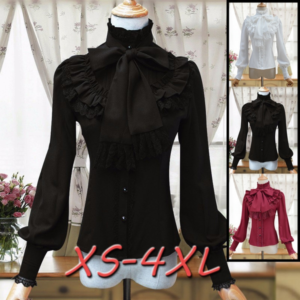 Lady Lolita Shirt Chiffon Lace Ruffle Frill Puff Sleeve Blouse Gothic Kawaii Top Lady Lolita Shirt Chiffon Lace Ruffle Frill Puff Sleeve Blouse Gothic Kawaii Top