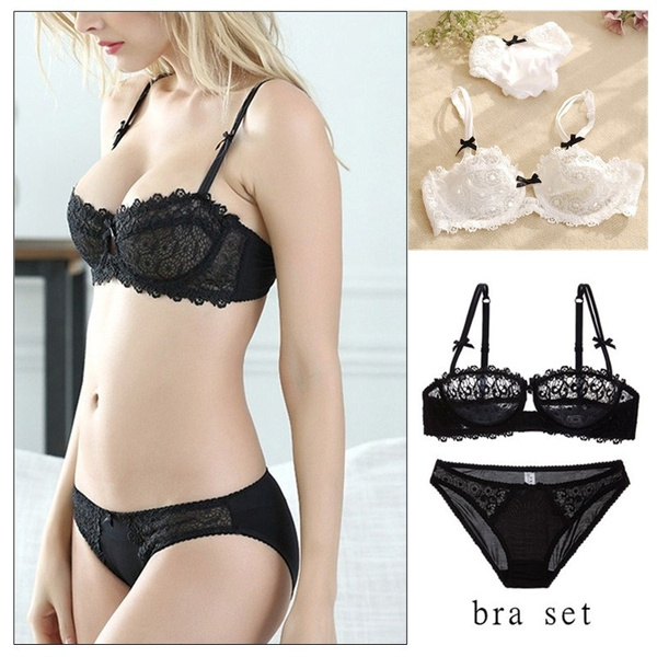 Women's Ultra-thin Sexy Lace Transparent Bra and Panty Set Large