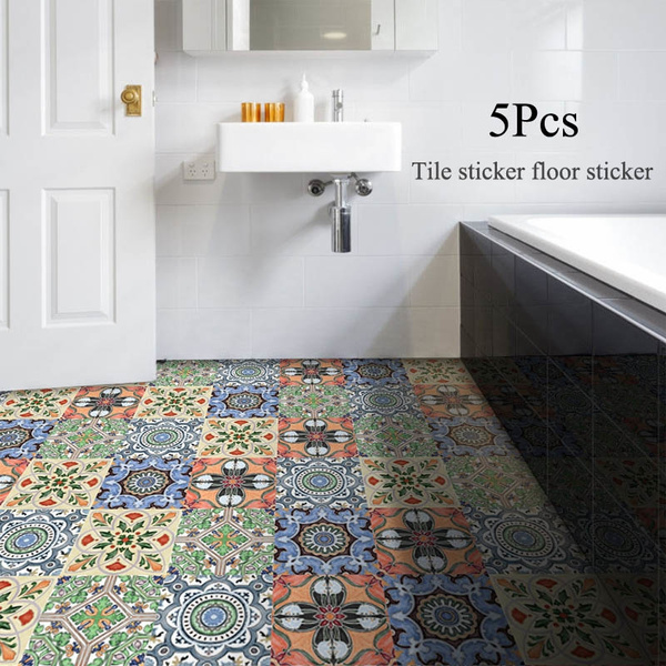 5pcs Bohemian Style Pvc Wall Tile, Sticker Wall Tiles For Bathroom