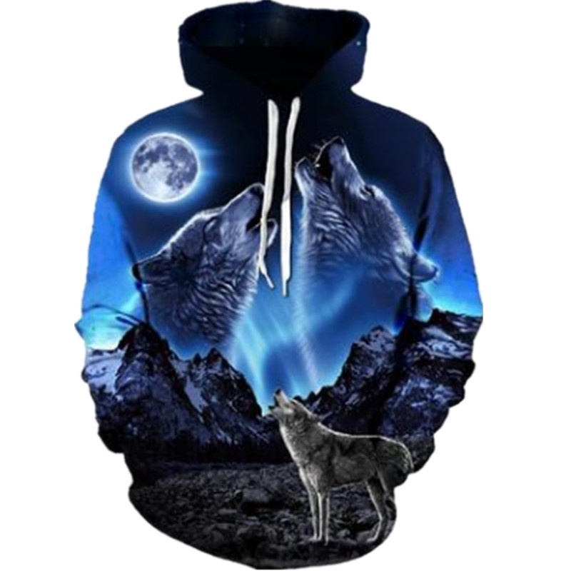 

qiuxin men's 3d printed wolf hoodie fashion long sleeve drawstring pullover personalized hoodie sweatshirt