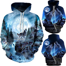 Autumn New Men's 3D Printed Wolf Hoodie Fashion Long-sleeved Drawstring Pullover Aesthetic Personality Hoodie Sweatshirt