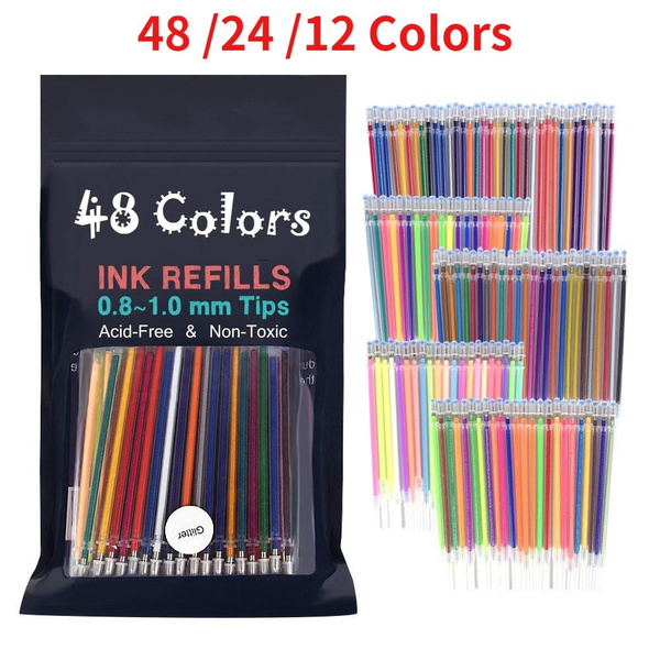 12/24/48 Colors Gel Pen Set Refills Metallic Pastel Neon Glitter
