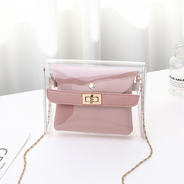 2019 New Fashion Transparent Shoulder Crossbody Bags PU PVC Clear Bag Satchel Bag Ladies Girl Casual Chain Handbags and Purses