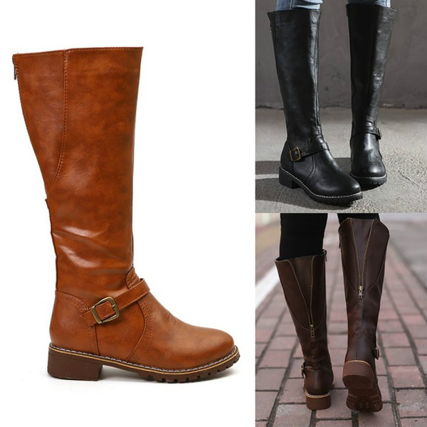 Ladies Boots Leather Stitching Casual 