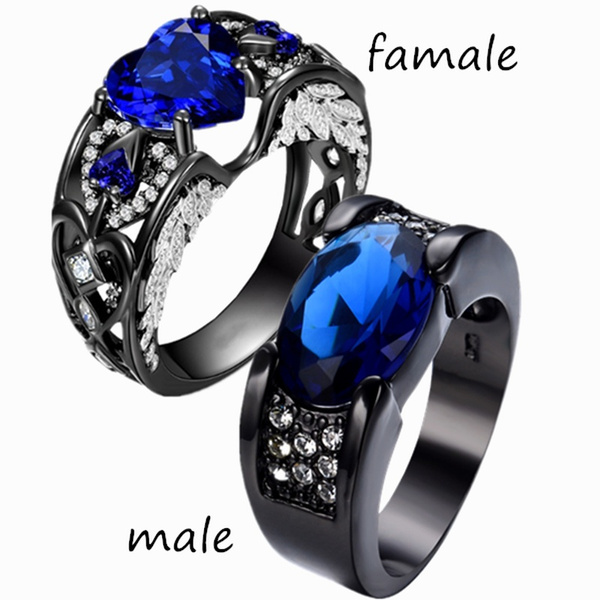 Black and Blue Wedding Rings for Men 