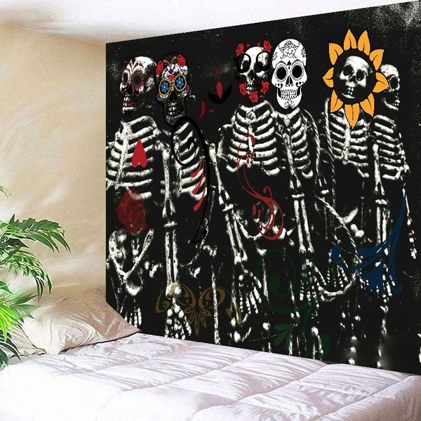 Skull Tapestry Wall Hanging Smiling Human Skeleton Decor for Bedroom Dorm 