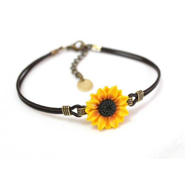 Leather Bracelet, Sunflower Bracelet, Sunflower Leather Bracelet ...