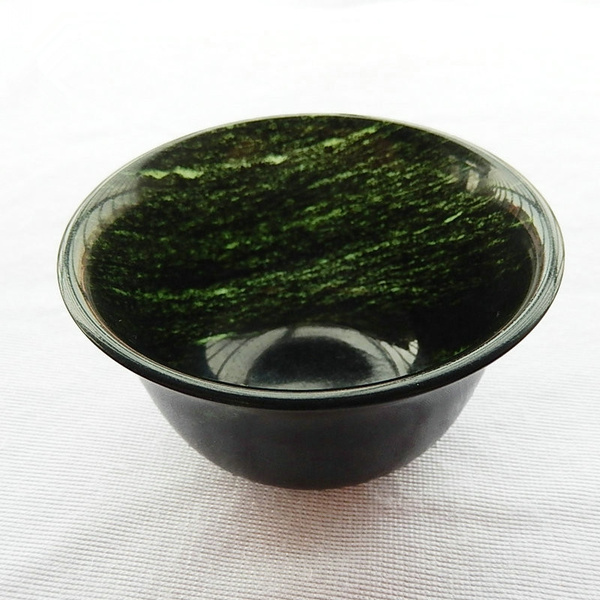 Natural dark green jade tea bowl jade tea bowl live magnet Kung Fu Cup Gift bag 