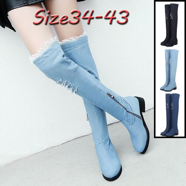 Denim shop flat boots