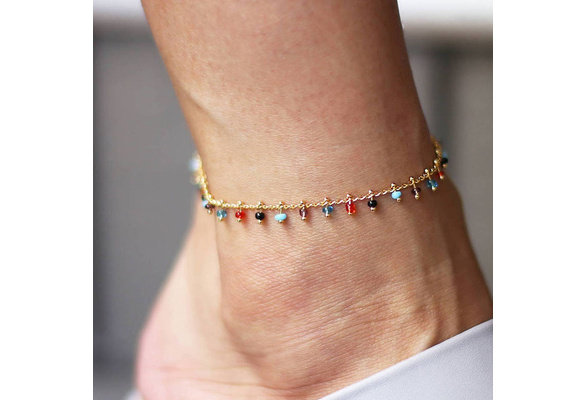 Fashion Beads Beaded Stretch Crystal Tassel Anklet Chain Elegant Foot Jewelry S