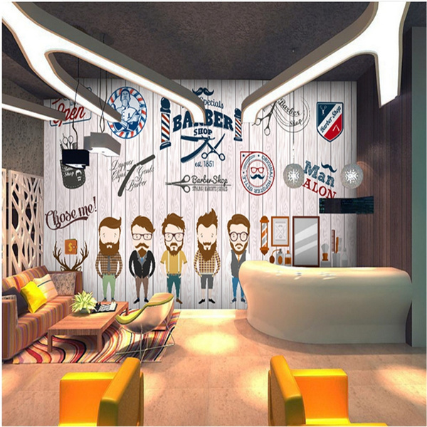 Custom Man Salon Wall Paper 3D Retro Barber Shop Hair Salon Background  Mural Wallpaper 3D Industrial Decor Papel De Parede 3D | Wish