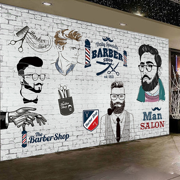 Retro Nostalgic Barber Shop Hair Salon Man Salon Gray Brick Wallpaper 3D  Mural Personality Barbershop Background Wall Paper 3D | Wish