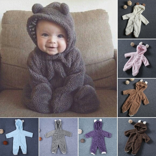 Baby Cute Teddy Bear Shape Hooded Newborn Baby Warm Pajamas Baby Boy ...