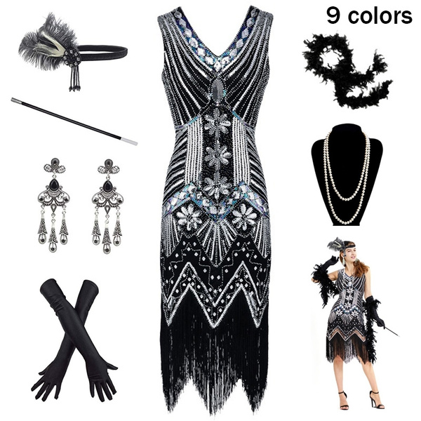 1920s Sequin Fringed Paisley Flapper Dress Gatsby Prom Party Dress ...