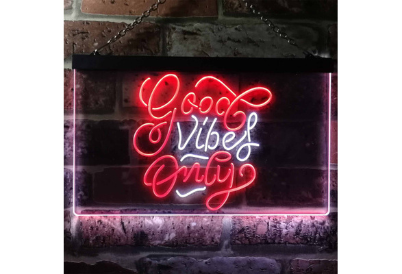 ADV PRO Good Vibes Only Hand Room Dual Color LED Enseigne Lumineuse Neon Sign Blanc et Bleu 300 x 210mm st6s32-i3475-wb