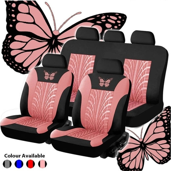Erfly Embroidery Car Seat Cover Set Universal Full Interior Accessories Auto Covers 9 Pcs Wish - Red Car Seat Cover Sets