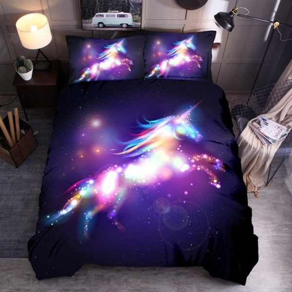 Starry Sky Unicorn Bedding Set, Unicorn Bed Sheets King Size
